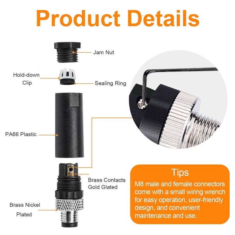 PklzNet 10Pcs M8 3-Pin Aviation Connector Male, Industrial A Coding Field Assembly Plug 8mm IP67 Waterproof for Circular Socket Panel Sensor - Image 4